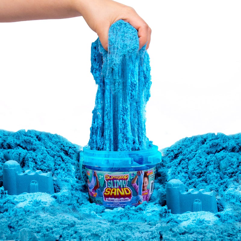 SLIMYSAND by Horizon Group USA, 1.5 Lbs of Stretchable, Expandable, Moldable Cloud Slime, Non Stick, Slimy Play Sand in A Reusable Bucket, Blue- A Sensory Activity , Light Blue - Image 1